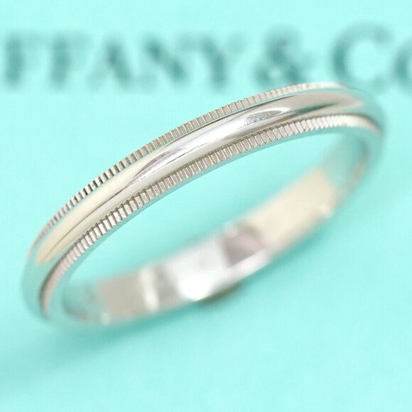Tiffany & Co. Milgrain Band Ring size US9.75 Platinum PT950 Auth w/Bag #20231